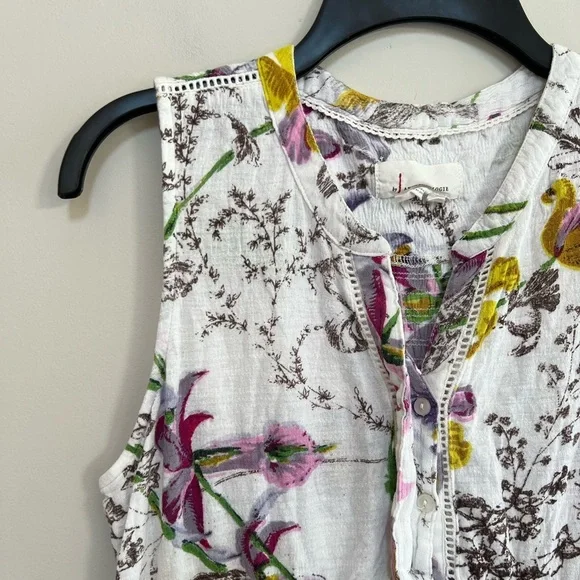 by Anthropologie White Floral Guaze Sleeveless Button-Down Tunic Top, S - Picture 5 of 7